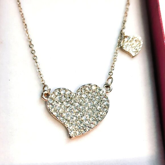 Gold-Tone Heart Necklace With Rhinestone Accents & Adjustable Chain - Picture 2 of 4